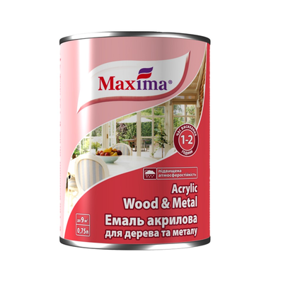 ЭМАЛЬ АКРИЛОВАЯ ДЛЯ ДЕРЕВА И МЕТАЛЛА MAXIMA БЕЛАЯ ГЛЯНЦЕВАЯ 0,75л
